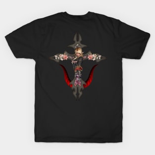 Fantasy cross with skull, snake and girl T-Shirt